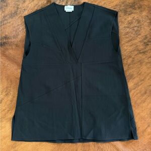 Massimo Dutti Linen Black V-Neck Top